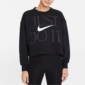 Nike Black Crop Sweatshirt with White Swoosh. Size small (oversized)